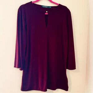 Lauren Ralph Lauren Burgundy Key Hole Front Tunic with Bell Sleeves - Size 1X